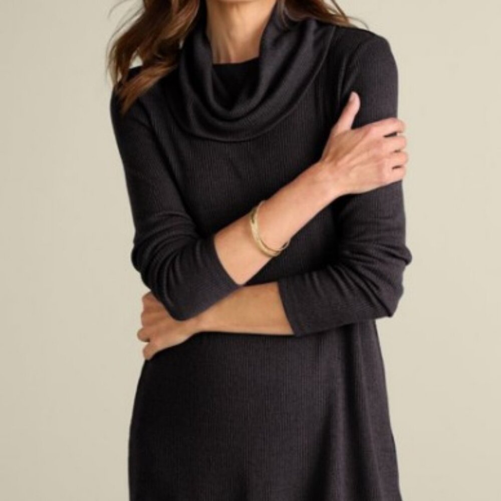 Soft Surroundings wrap style cowl neck sweater dark grey women's size L